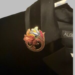 Vintage Enamel Floral Brooch Art Nouveau Style Gold Tone Multicolor